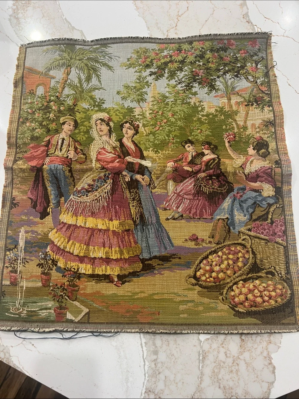 Ornate Pink, Yellow and Green Woven Wall Tapestry